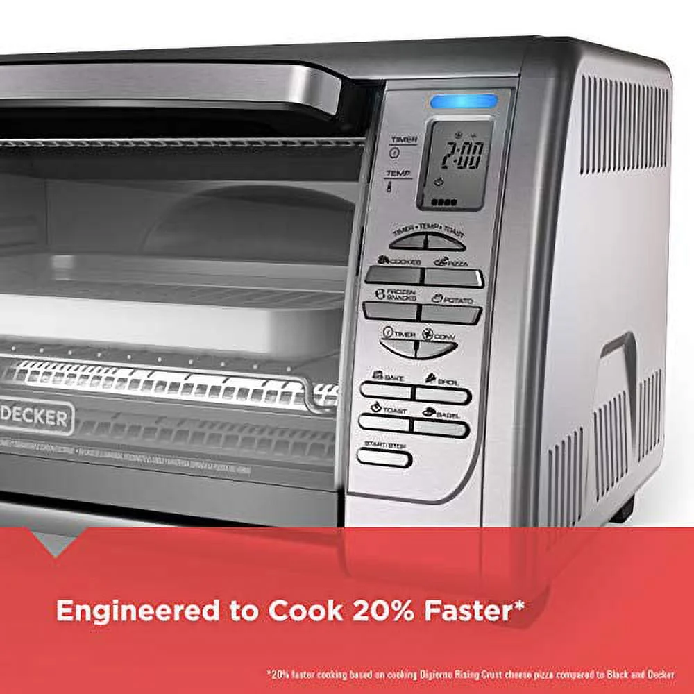 BLACK+DECKER 6-Slice Convection Toaster Oven, CTO6335S, 20% Faster Cooking, 120-Minute Timer, Extra-Deep Interior, 8 One-Touch Functions