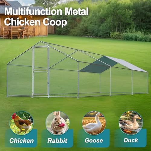 Large Chicken Coop, Chicken Coops for 30 Chickens, Chicken Runs for Yard with Water Poof & UV Resistance Cover, Spire Roof Chicken Coop Run with Double Lockable Doors for Outdoor Backyard