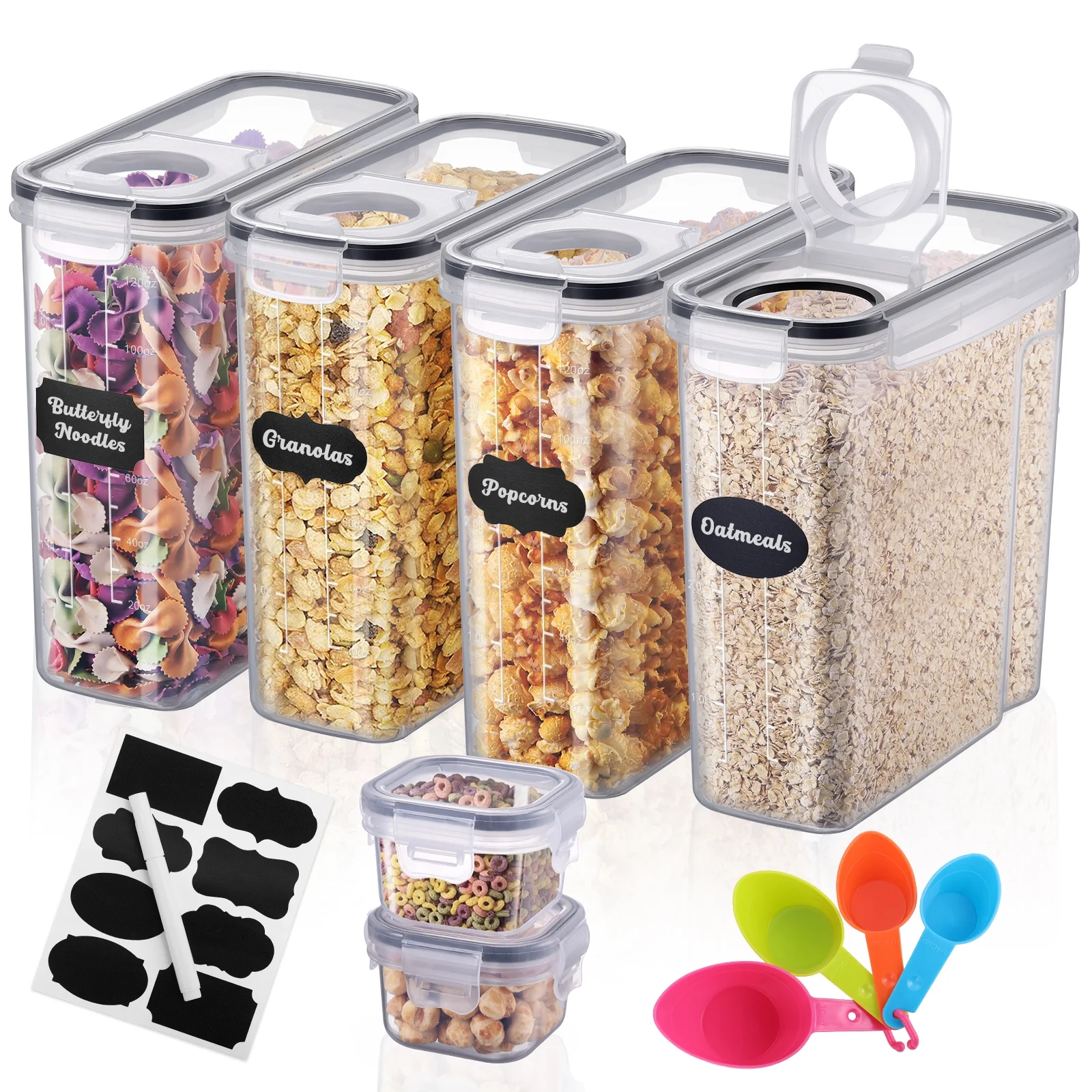 Funtopia Food Storage Containers with Lids, Plastic Cereal Containers Storage Dispenser for Pantry Organization, 4L Airtight Kitchen Containers with To Go Containers for Snack, Sugar, 135.2 fl oz