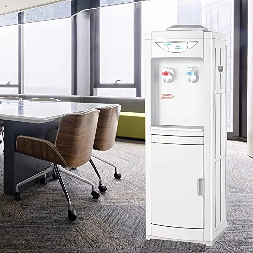 Water Dispenser, 5 Gallon Top Loading Water Cooler, Plastic Water Cooler Dispenser with Child Safety Lock & Cabinet, White (RJVWD02AEWT)