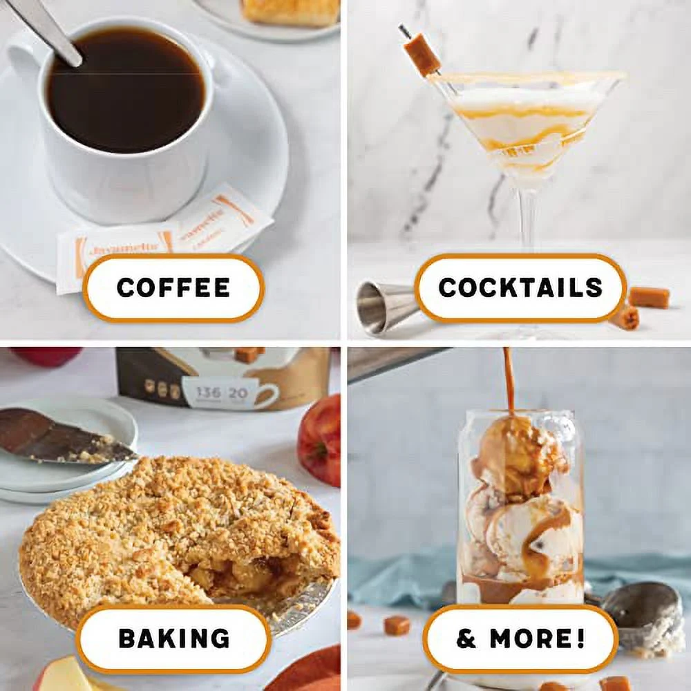 JAVAMELTS Caramel Flavored Sugar, Add Flavor to Your Coffee or Tea, or When Baking Sweets, Non GMO, Non Dairy, Gluten Free, Kosher, (200 Packets)