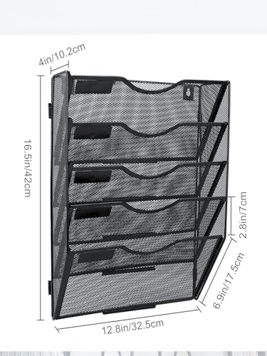 Hanging Wall File Organizer 3 Pocket, Wall Mounted Mail Document Holder Paper Storage Rack, Wall Organization for Office Home Classroom, Black