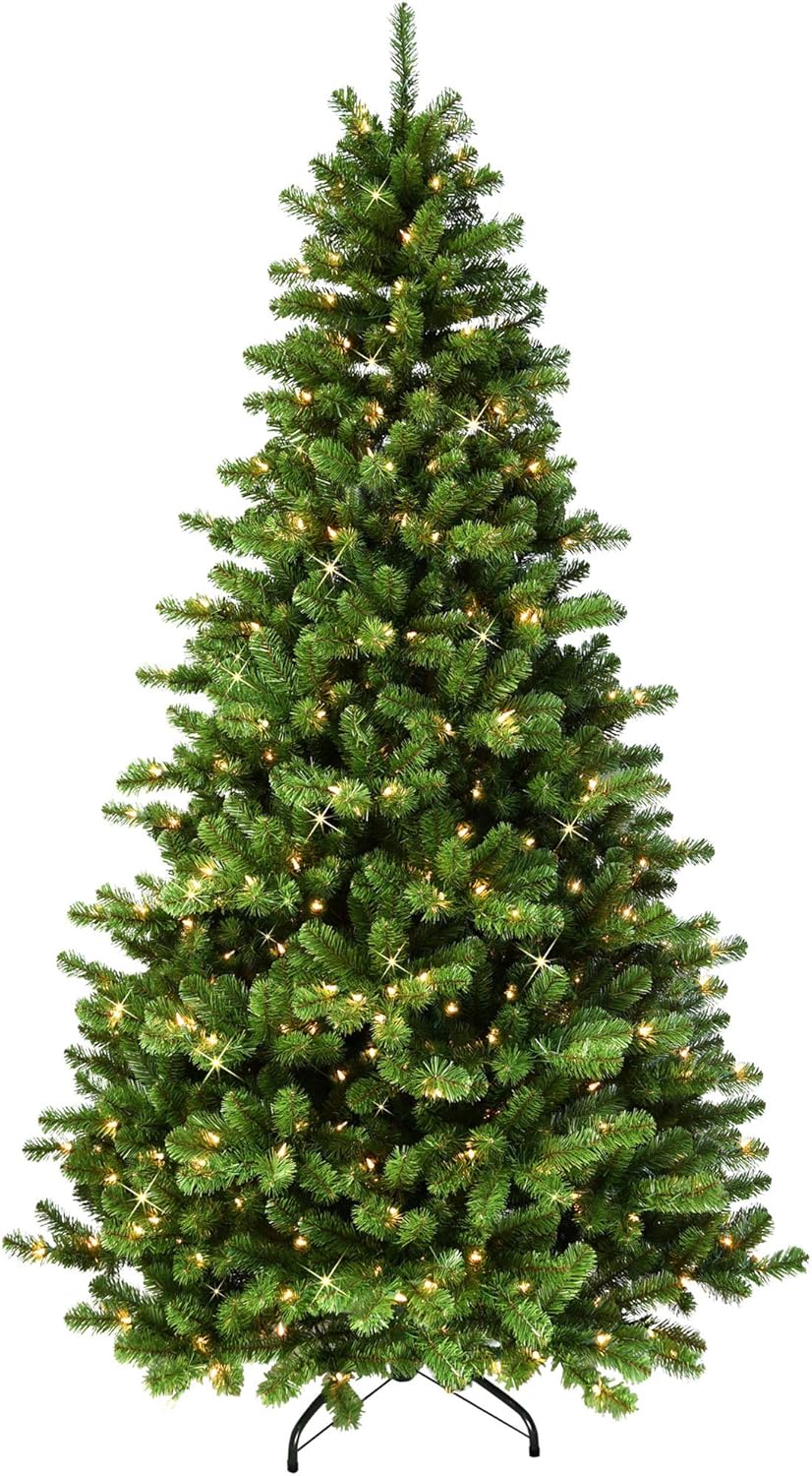 7.5’ Pre-Lit Vermont Spruce Puleo International Artificial Tree with Sure-Lit Pole - Clear Lights