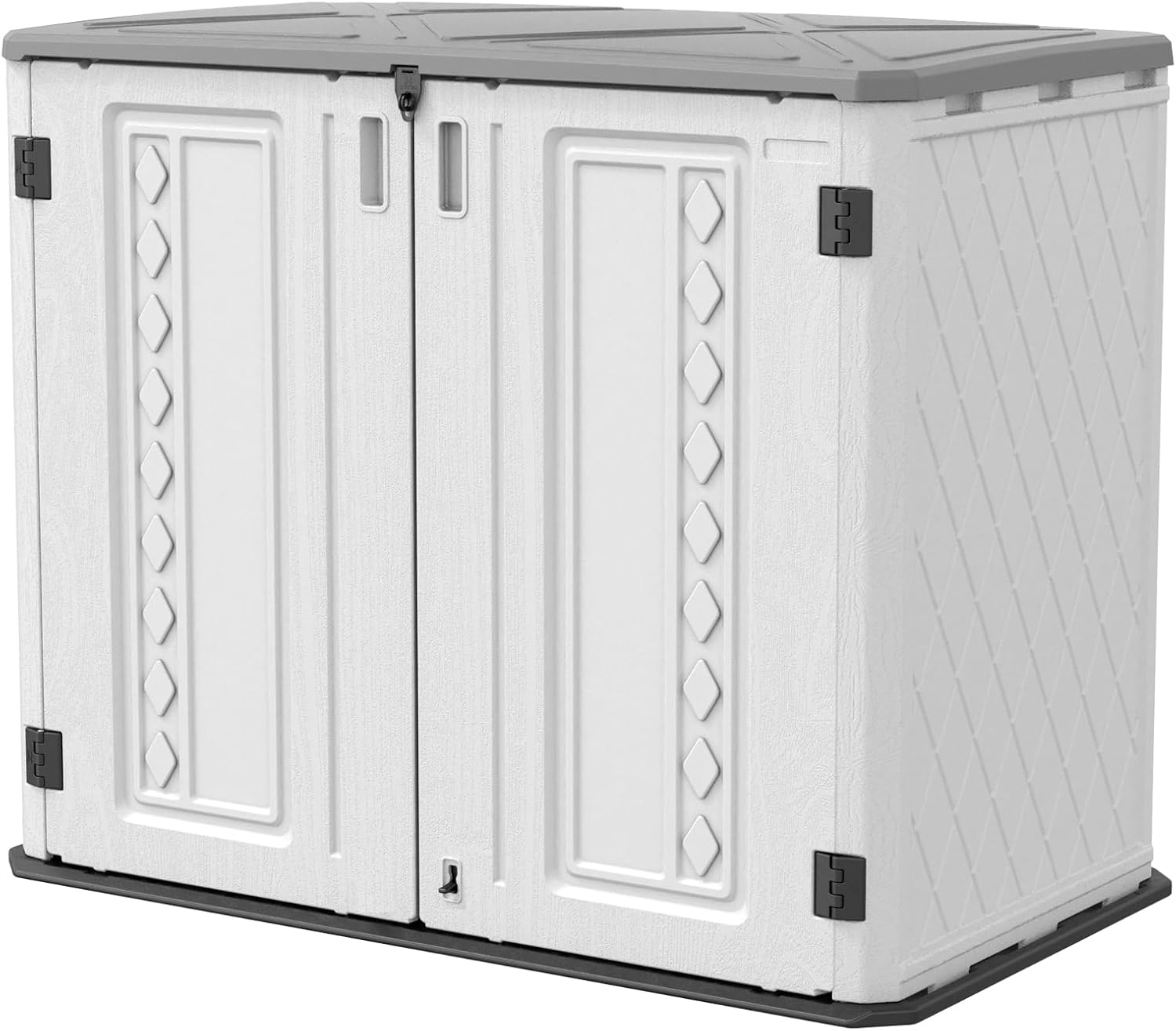 ADDOK Outdoor Horizontal Storage Cabinet,Outdoor Storage Sheds Waterproof/Lockable,Resin Outdoor Storage Cabinet for Trash can/Patio/Garden Accessories(White)