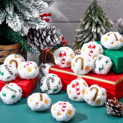 Syhood 60 Pcs Christmas Snowball Dog Toys Squeaky Christmas Snowball Fight Plush Toys for Xmas Indoor Outdoor Santa Elk for Small & Middle Pet Chew Pets Gifts (Candy Canes)