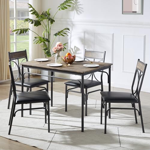 VECELO Kitchen Dining Room Table Set with 2 Chairs for Small Space, Apartment,Metal Steel Frame