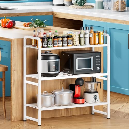 3 Tier Shelving Unit, Heavy Duty Metal Wire Shelf 30.75 Inch Wide Storage Rack for Pantry Kitchen Closet, Stackable & Adjustable, Black