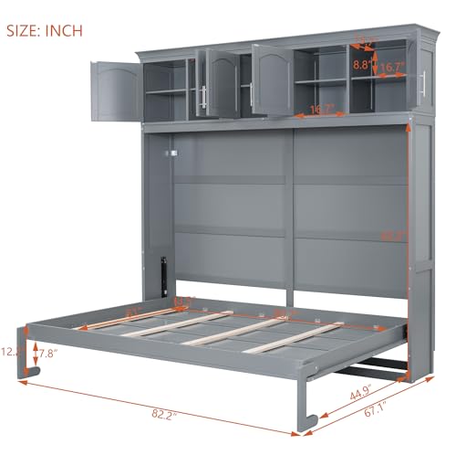 Harper & Bright Designs Full Size Murphy Bed Wall Bed with Storage Cabinets, Space-Saving for Multipurpose Guest Room Bedroom or Home Office, Gray