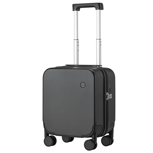 mixi Upgrade Carry on Luggage 14 Inch Underseat Personal Item Suitcases with Spinner Wheels, Hardside Rolling Suitcase PC with TSA Lock Lightweight Travel Case, Fine Grid Black