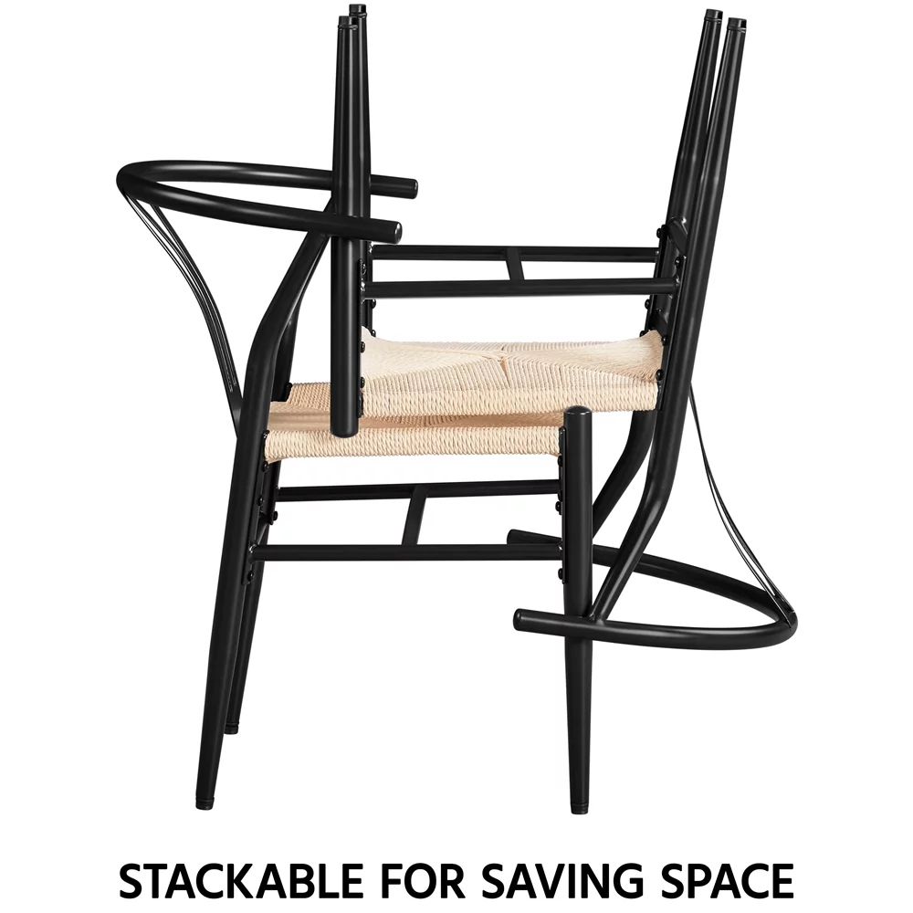 SMILE MART 2PCS Weave Modern Dining Chair with Metal Frame, Black