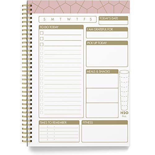 Undated To Do List by Bright Day Daily Task Checklist daily planner to do list notebook Non Dated Flex Cover Spiral Organizer Habit Tracker 8.25 x 6.25, Blue Gold Geometrics