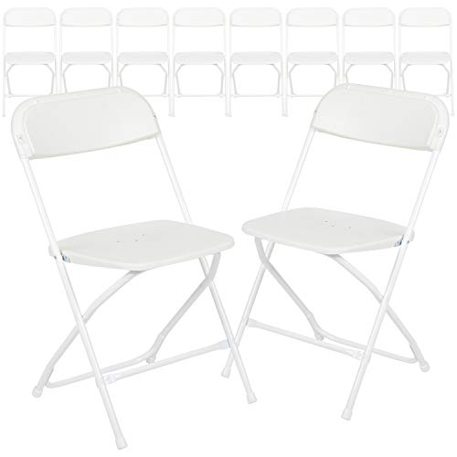 EMMA + OLIVER Set of 10 Plastic Folding Chairs - 650 LB Weight Capacity Lightweight Stackable Folding Chair in Black