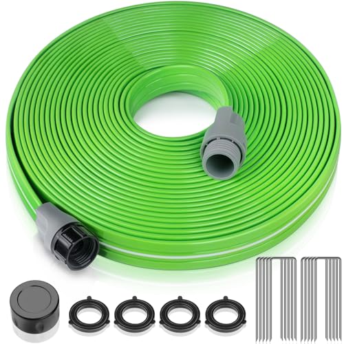 LAVEVE Sprinkler Soaker Hose for Yard 100 FT, Heavy Duty Garden Water Hoses with Stakes, Sprinklers System for Lawn, Flexible Drip Irrigation Tubing (50FT x 2 Pack)