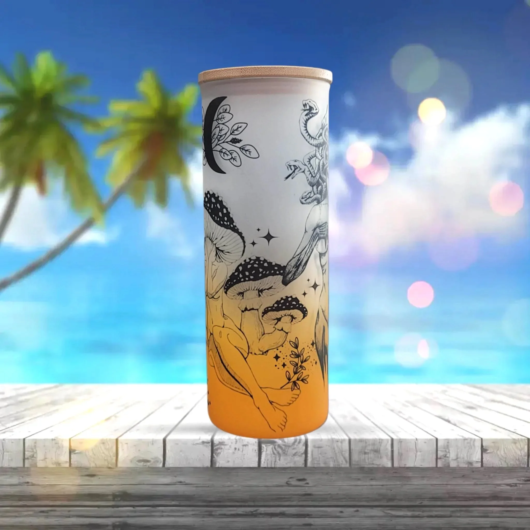 Medusa Beer Can Glass | Boho Mushroom Coffee Glass | 24 oz