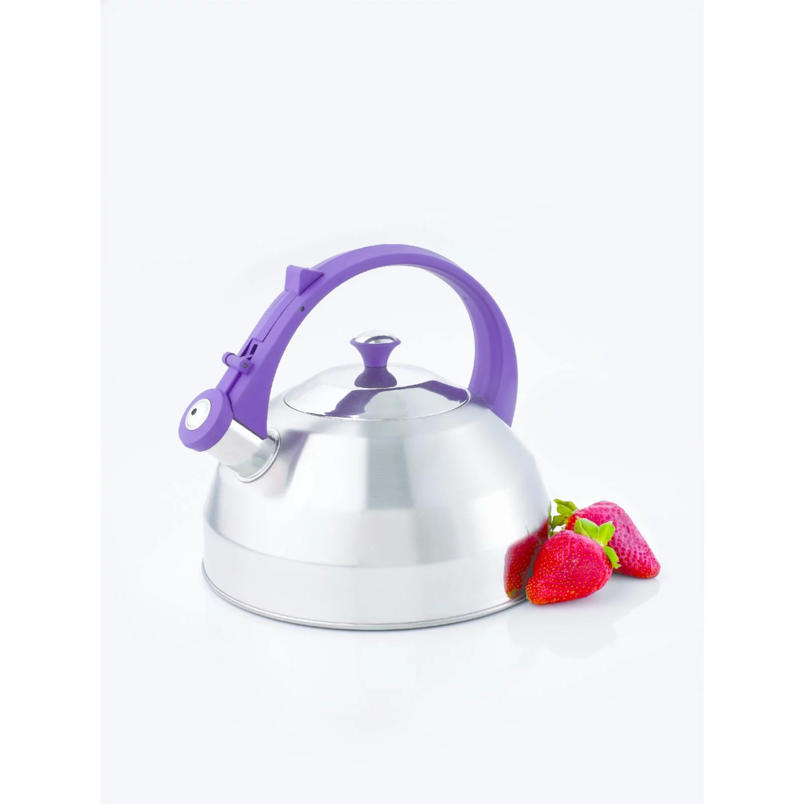 Creative Home Steppes 2.8 Qt. Stainless Steel Whistling Teakettle with Aluminum Capsulated Bottom, Brushed Finish Body with Black Matte Band and Coated Handle