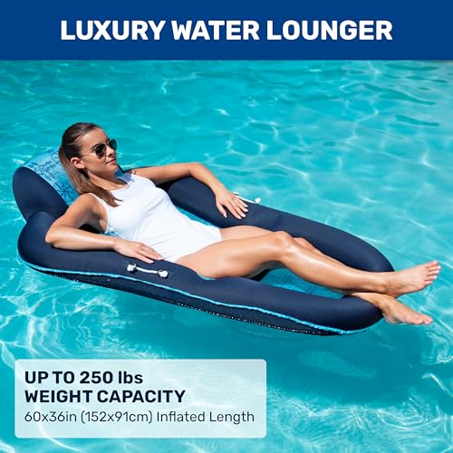 Aqua Luxury Water Pool Lounge – Extra Large – Inflatable Pool Floats for Adults with Headrest, Backrest, Footrest & Cupholder – Multiple Colors/Styles