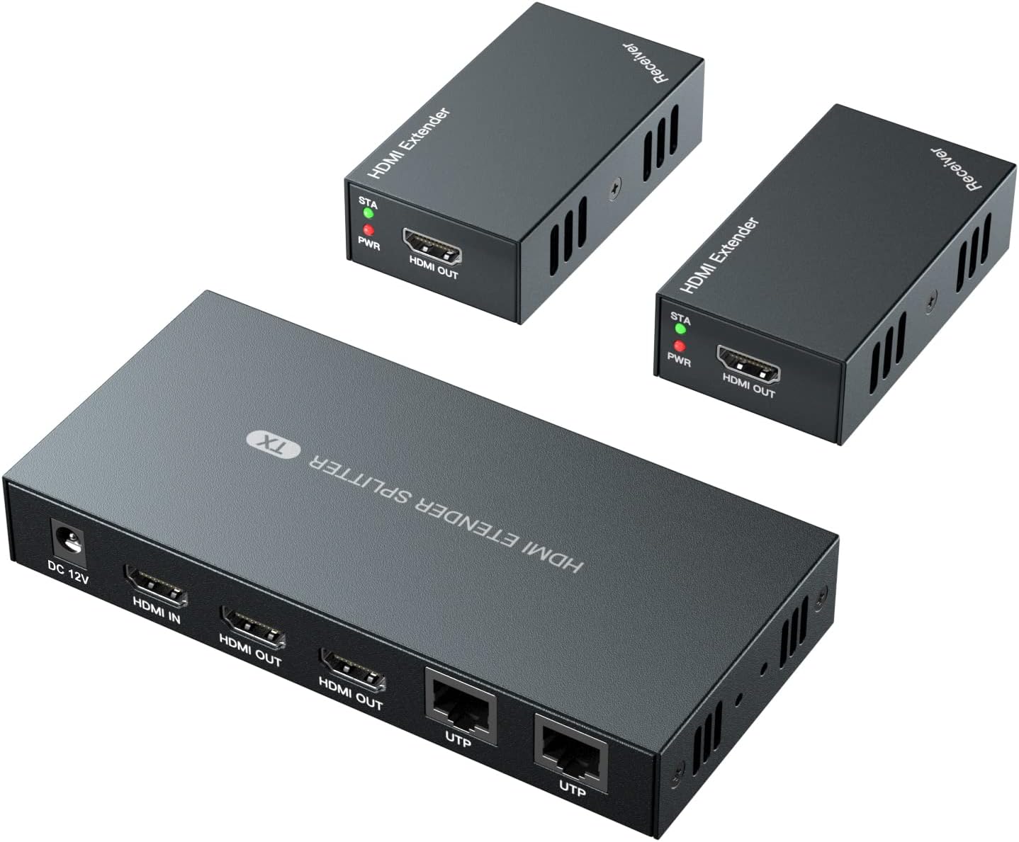 HDMI Extender Splitter 1x2 1080P@60Hz Over Cat 5E/6/7 Ethernet Cable 50m (165ft) Support 2 HDMI loopout EDID Copy POC Function (1 in 2 Out)