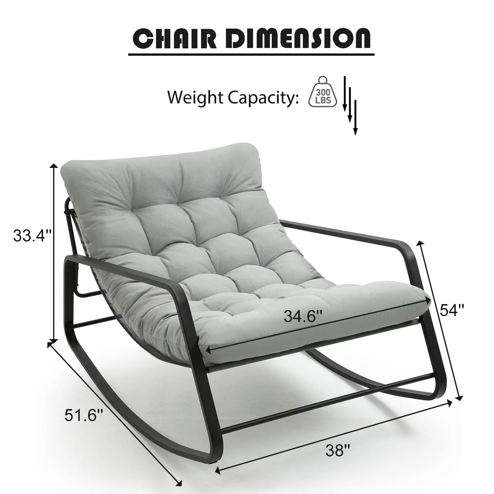 Rocking Accent Chair for Nursery, Upholstered Linen Fabric Nursing Glider Rocker, Oversized Armchair for Living Room, Bedroom, Courtyard(Grey)