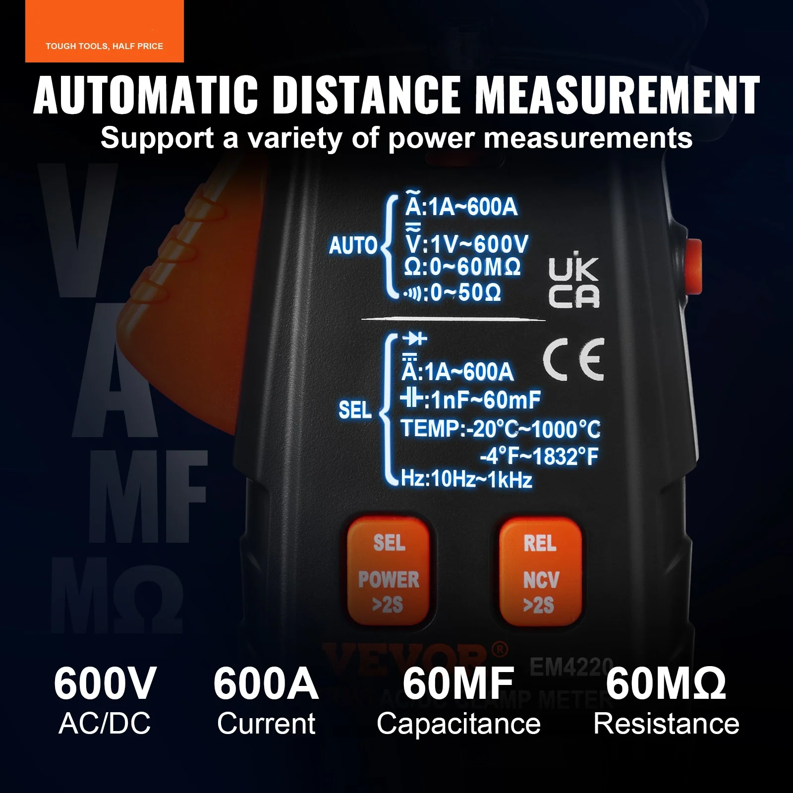 BENTISM Digital Clamp Meter Multimeter True RMS 6000 Counts, 600A AC DC Volt Amp NCV Measurement