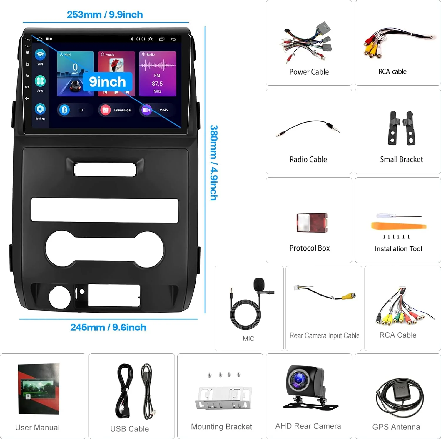 THONZER Android 13 Car Stereo Radio for Ford F150 F-150 2009 2010 2011 2012, 9 Inch Touchscreen Radio with Navi Bluetooth GPS WiFi FM/RDS+Backup Camera