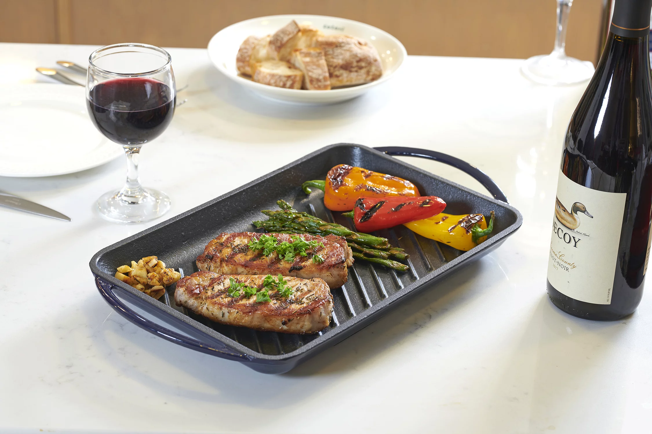 Servappetit Cobalt Glazed Enameled Cast Iron Double Burner Grill, 15.75 x 9 x 1 Inches, Indigo Blue Bottom