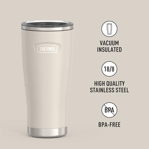 THERMOS ICON SERIES, Stainless Steel Cold Tumbler with Slide Lock, 24 Ounce, Sandstone