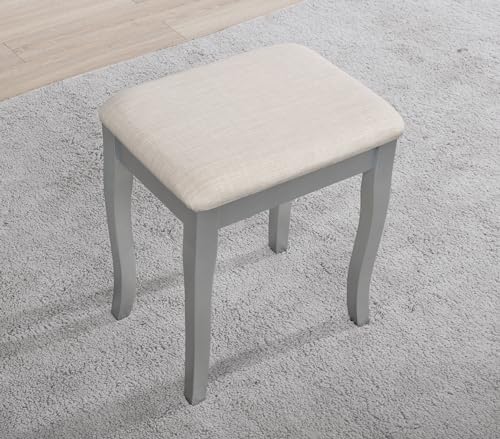 Roundhill Furniture Sanlo Wooden Vanity | Make Up Table and Stool Set | White