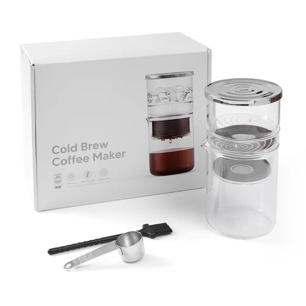Anself Cold Brew Coffee Maker for Tea and Coffee Extraction, Borosilicate Glass Dripper, 300ml Capacity, with Cleaning Brush and Spoon