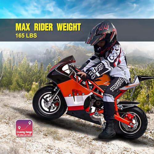 Mini Pocket Bike, G00001 Model 40CC 4-Stroke Gas Bike with Off-Rode Tire, Suspensions, Disc Brakes, Max Load 160Lbs, Up to 20Mph, EPA Approved (Blue)