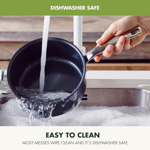 GreenPan Chatham Black Prime Midnight Hard Anodized Healthy Ceramic Nonstick, 3QT Saucepan Pot with Lid, PFAS-Free, Dishwasher Safe, Oven Safe, Black