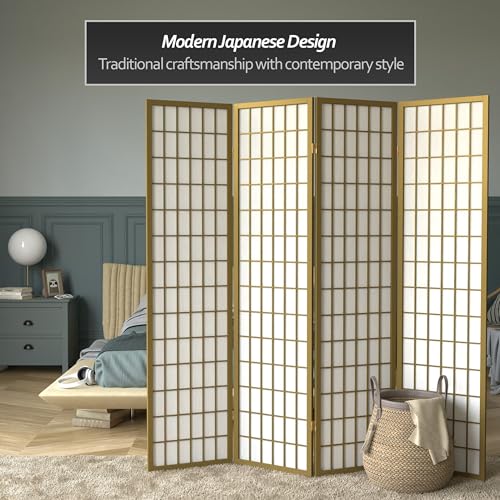 Red Lantern 6 ft. Tall Window Pane Shoji Screen-Natural-4 Panels Room Divider