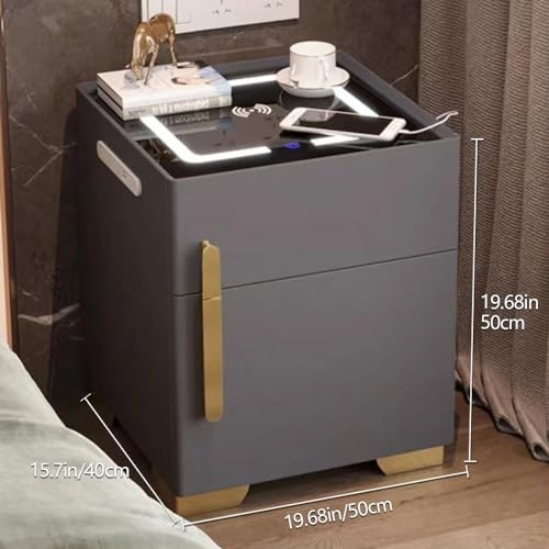 Smart Nightstand with Drawer and Safe, Invisible Integrated Safe, Smart Night Table with Drawer, Household Bedroom Bedside Table, Bedside Cabinet for Bedroom Living Room Furniture(Black,19.68*15.74*19