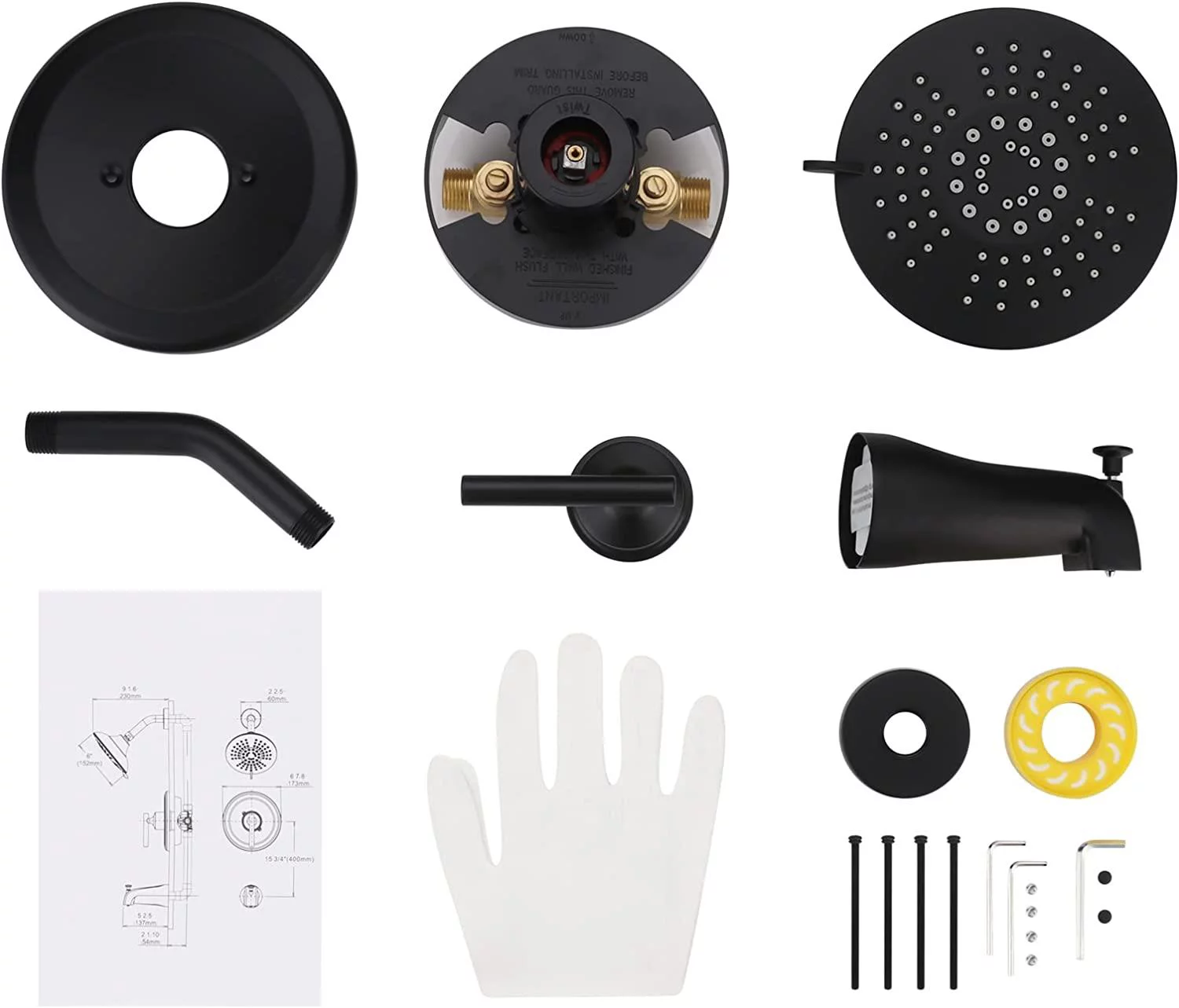 WOWOW Black Shower Faucet Set Complete Shower System with Brass Pressure Balance Valve