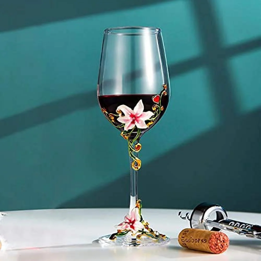 Painted Enamel Flower Lead-Free Wine Glasses
