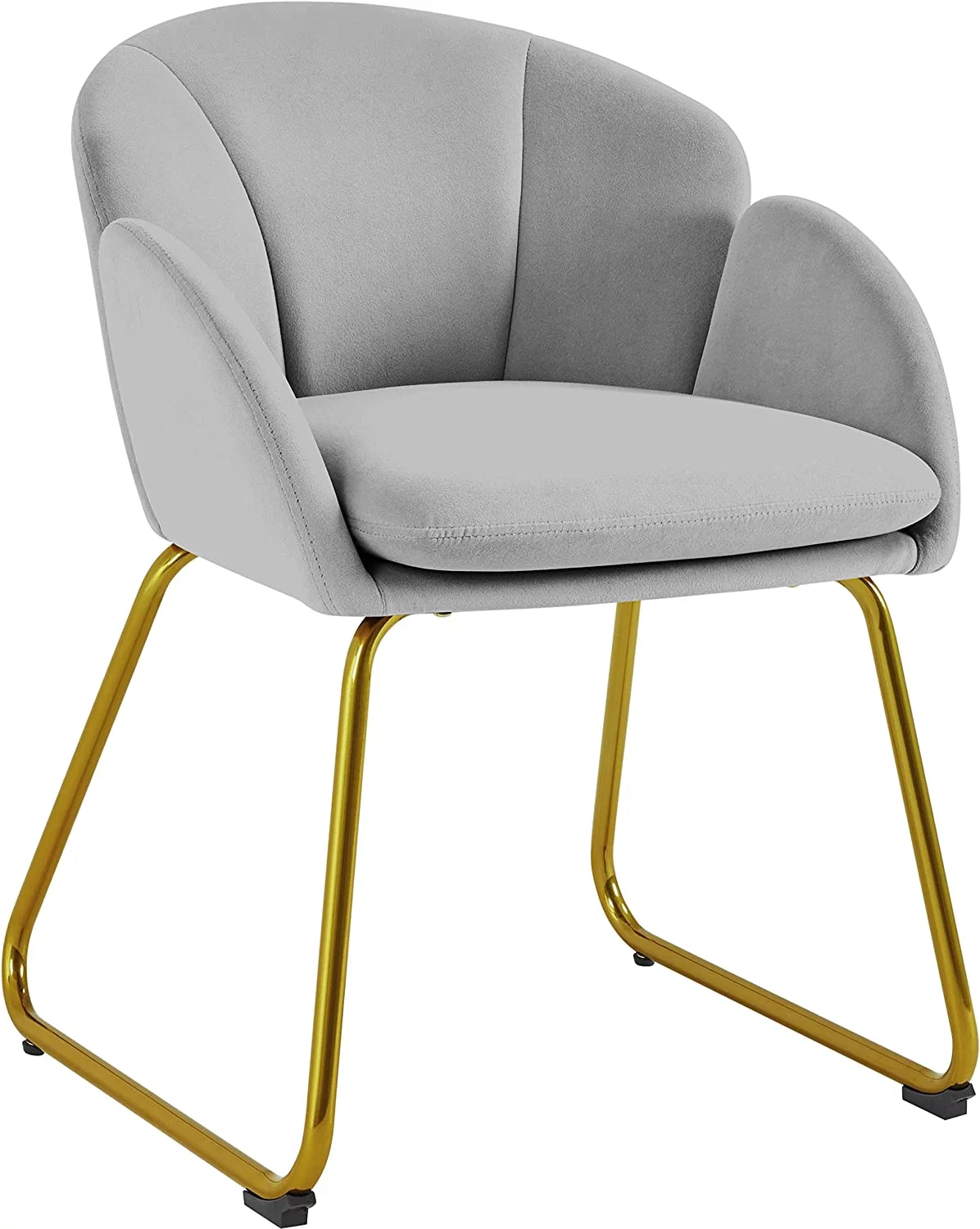 Flower Shape Velvet Armchair, Modern Side Chair Vanity Chair with Golden Metal Legs for Living Room/Dressing Room/Bedroom/Home Office/Kitchen, Gray