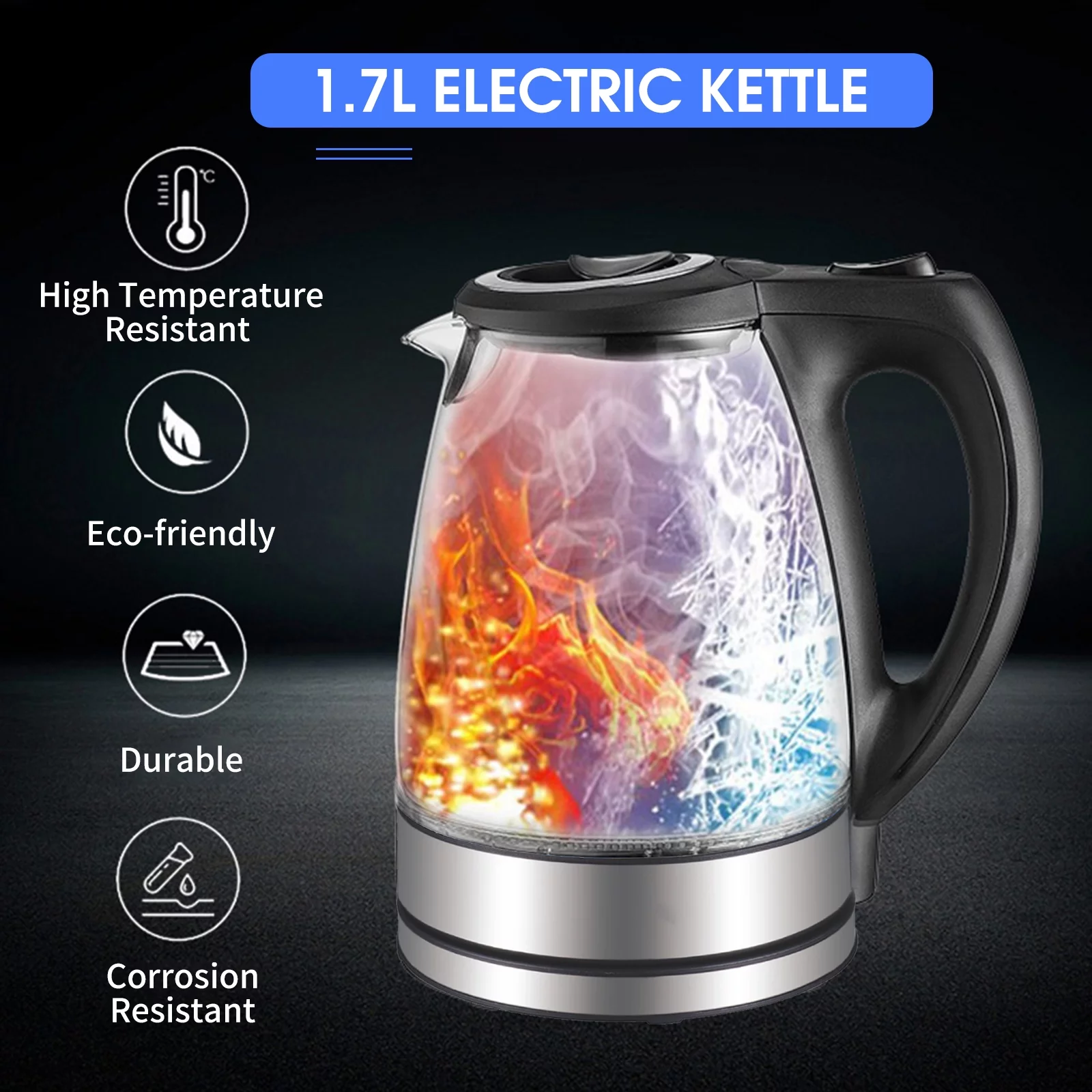 Anself 1.7L Electric Kettle 1500W Glass Hot Kettle Fast Heating Electric Tea Kettle Boiler & with Auto Shut-Off