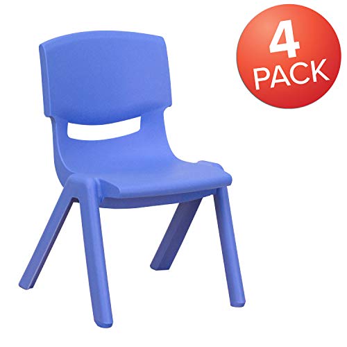 EMMA + OLIVER 4 Pack Blue Plastic Stackable School Chair with 10.5