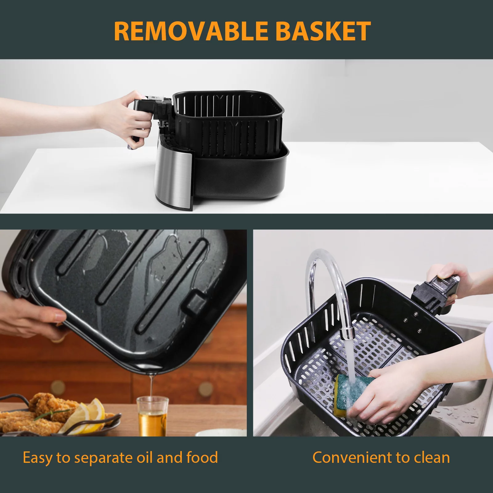 Uten 5.8 Quart Air Fryer, 1700W 8-in-1 Oilless Air Fryer with Non-Stick Basket, Black