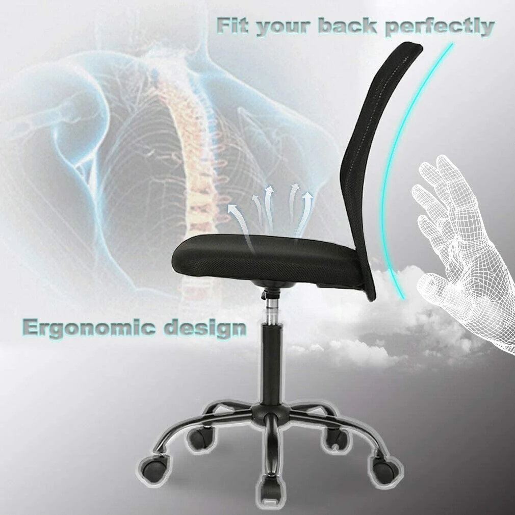 TJUNBOLIFE Black Mesh Office Chair Computer Middle Back Task Swivel Seat ErgonomicChair