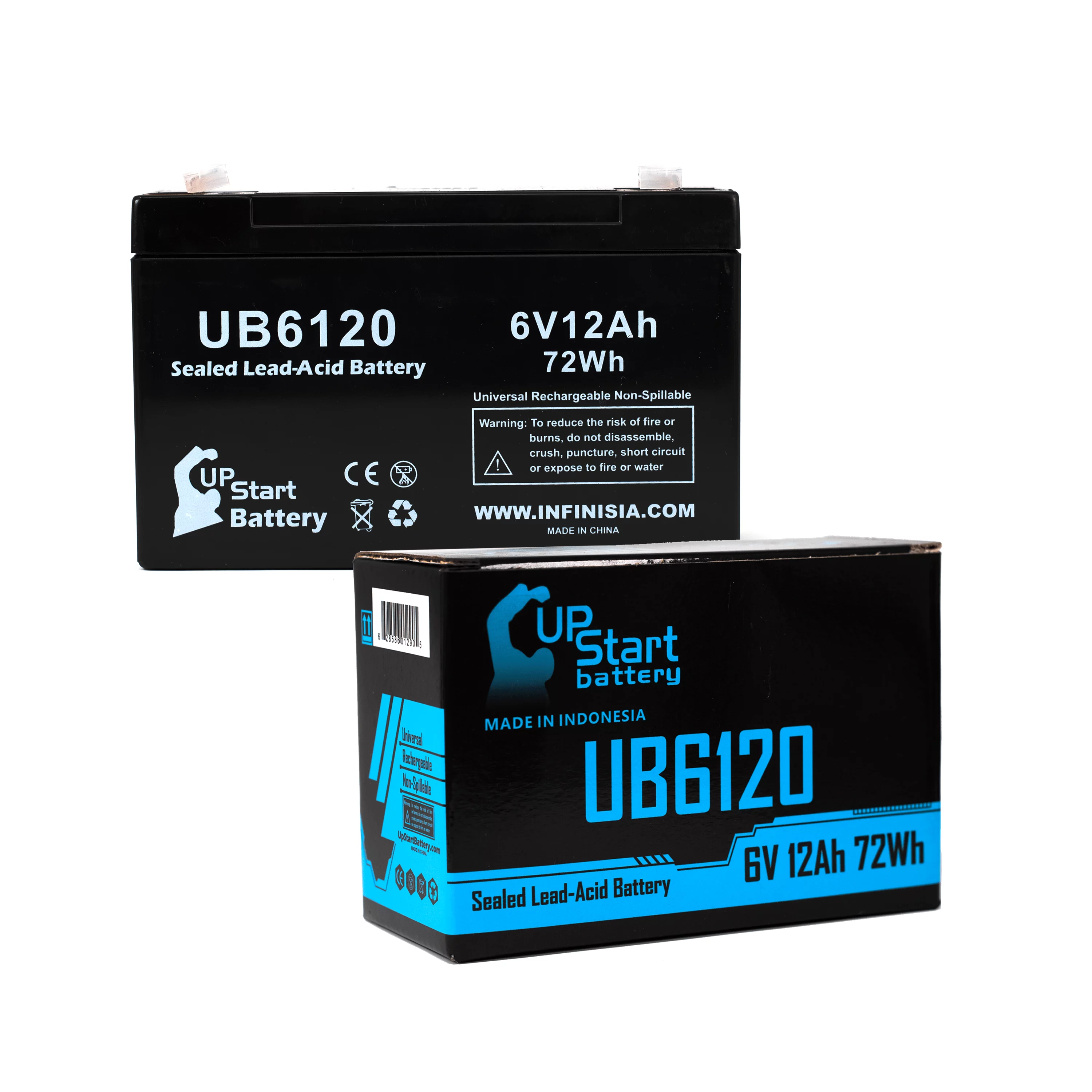 Compatible W. W. GRAINGER 5VC16 Battery - Replacement UB6120 Universal Sealed Lead Acid Battery (6V, 12Ah, 12000mAh, F1 Terminal, AGM, SLA) - Includes TWO F1 to F2 Terminal Adapters