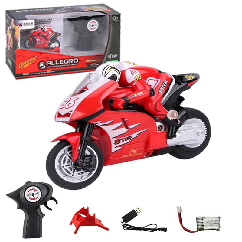 Mini RC Motorcycle for Adult, 2.4G Electric Remote Control Drift Motorcycle, Simulation RC Stunt Jump Racing Vehicle Model with High Speed