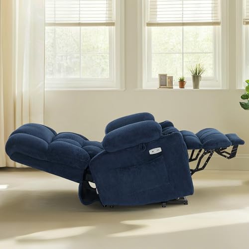 MCombo Dual Motor Power Lift Recliner Chair with Massage and Heat for Elderly People, Infinite Position, USB Ports, Cup Holders, Fabric 7890 (Medium-Regular, Burgundy)