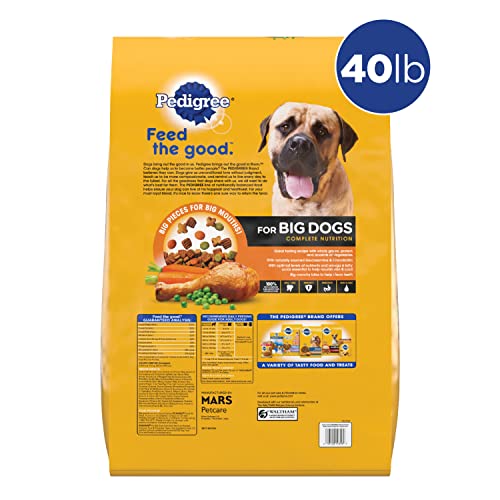 Pedigree for Big Dogs Adult Complete Nutrition Large Breed Dry Dog Food Roasted Chicken, Rice & Vegetable Flavor Dog Kibble, 40 lb. Bag