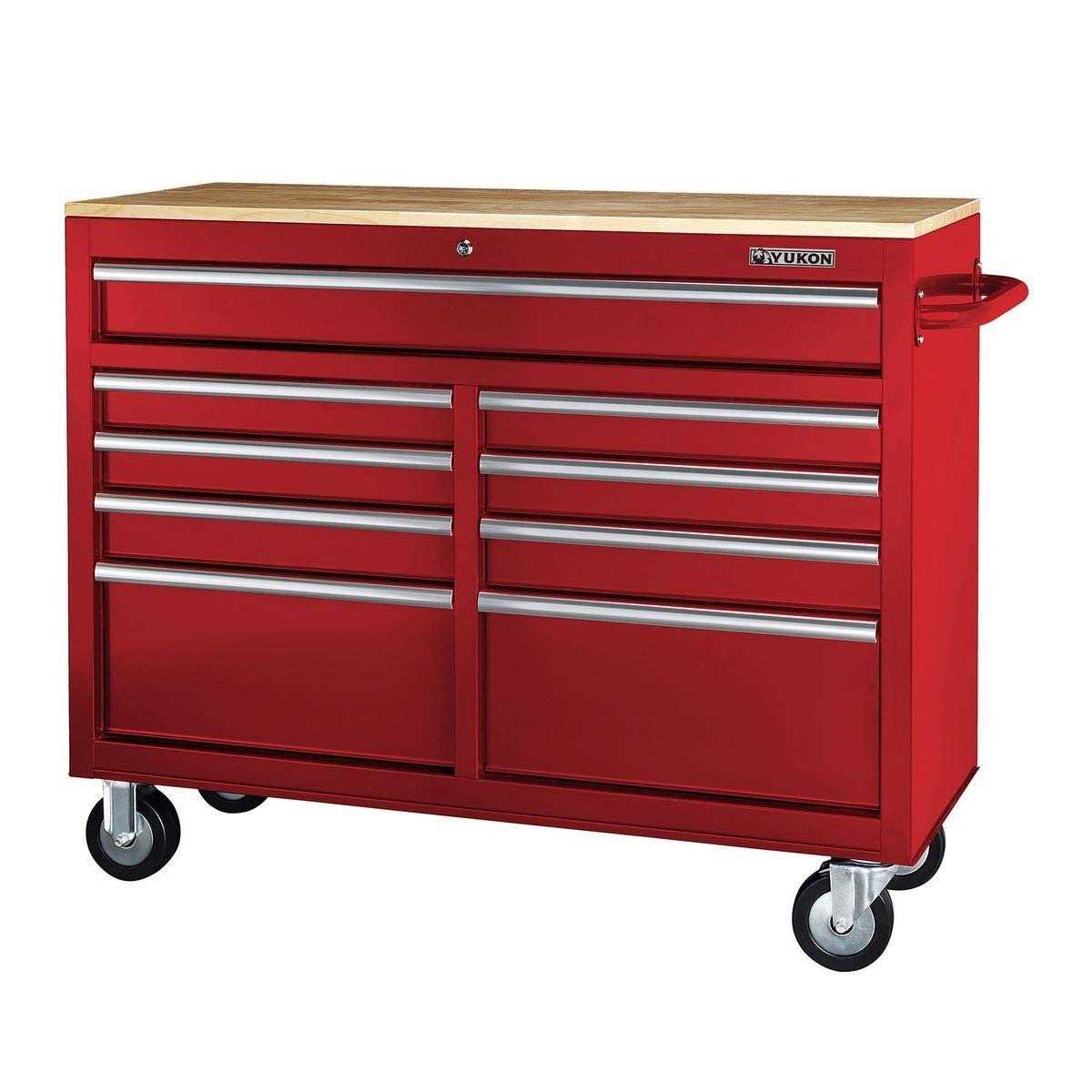 Yukon 46 in. 9 Drawer Mobile Storage Cabinet with Solid Wood Top - Shop Hardware Tools Online Store
