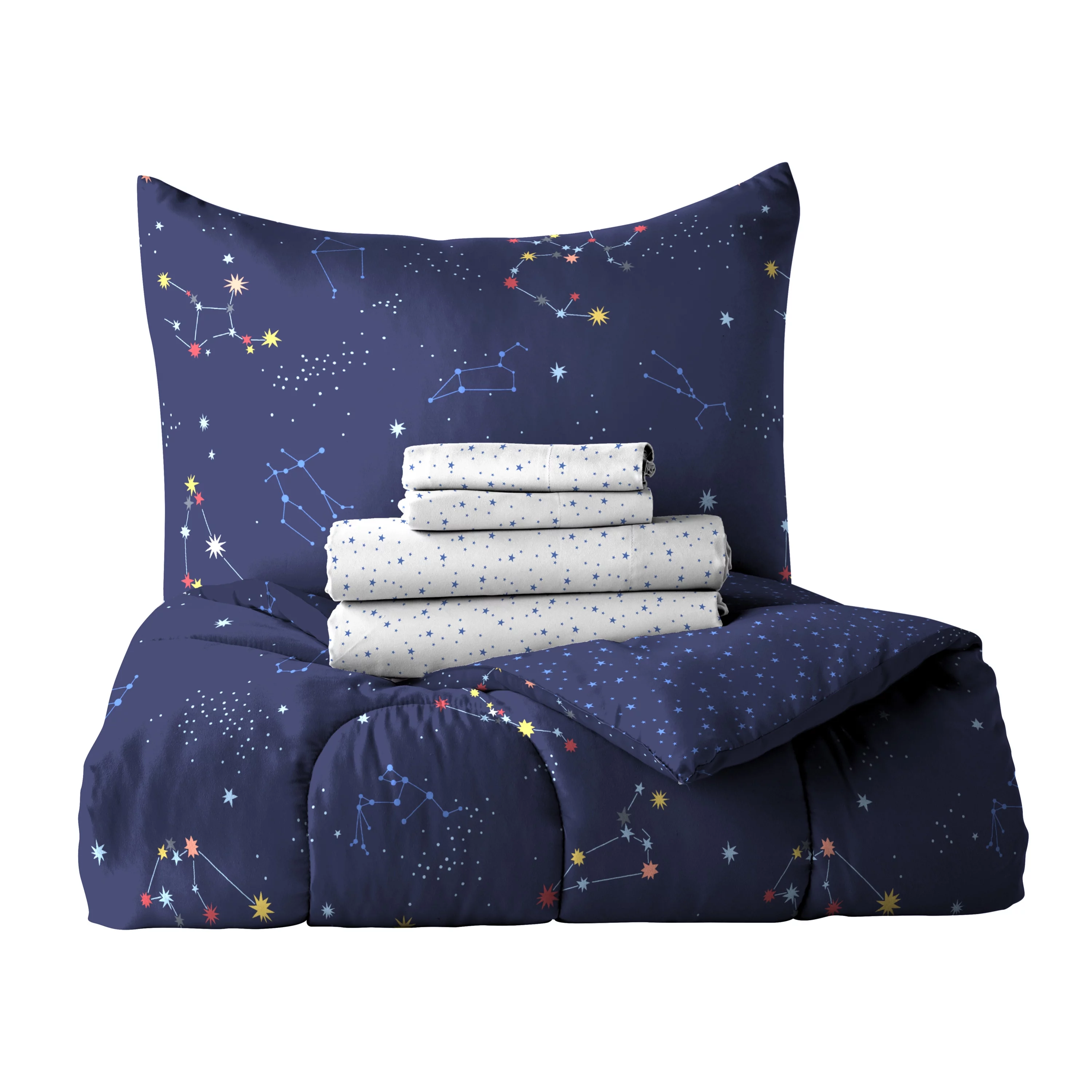 Dream Factory Zodiac Full Bed-in-a-Bag, Midnight Blue, Microfiber, Polyester Fill, Male, Child