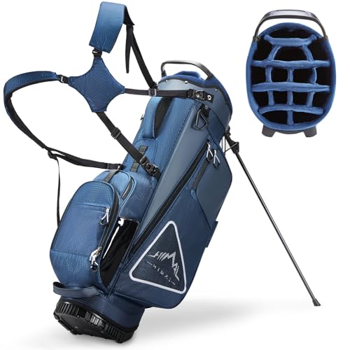 14-Way Golf Stand Bag, Full Length Premium PU Leather Golf Bag with Plush Top, Magnetic Pocket, Dual Strap and Rain Cover for Men
