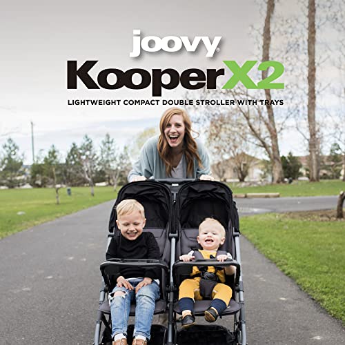 Joovy Kooper X2 Side-by-Side Double Stroller Featuring Dual Snack Trays, One-Handed Fold, Multi-Position Reclining Seats, Adjustable Leg Rests, and 2 Zippered Pockets for Storage, Forged Iron