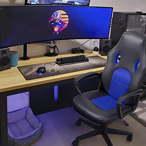 Office Gaming Chair High Back Leather Computer Chairs Ergonomic Height Adjustable Racing Game Desk Chair Executive Conference Task Chair (Blue)