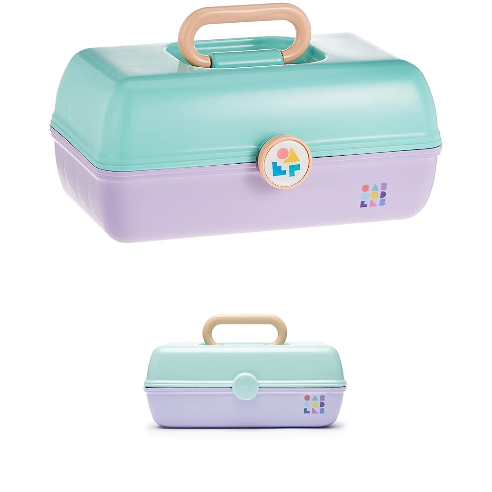 Bundle of Caboodles On-The-Go Girl Case + Caboodles Pretty in Petite Case, Seafoam Lid and Lavender Base