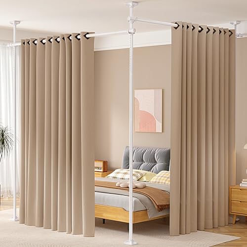 Room Divider No Drilling Curtain Rod Wall Divider for Room Separation, 4-10ft(H) 28-114inch(W) Adjustable, Heavy Duty Partition Space Separator Freestanding Tension Curtain Stand, Black
